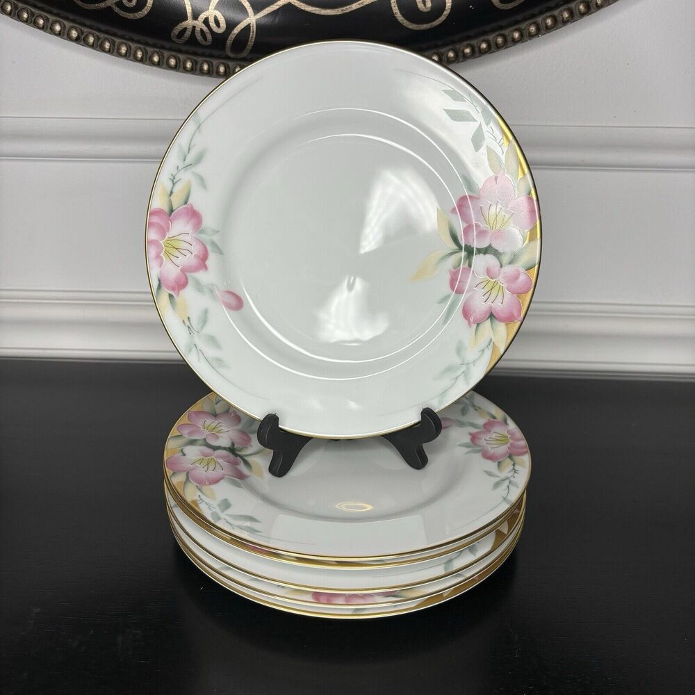 VTG Noritake China Azalea 8 1/4" Luncheon Salad Plates 6 Hand Painted Sri Lanka
